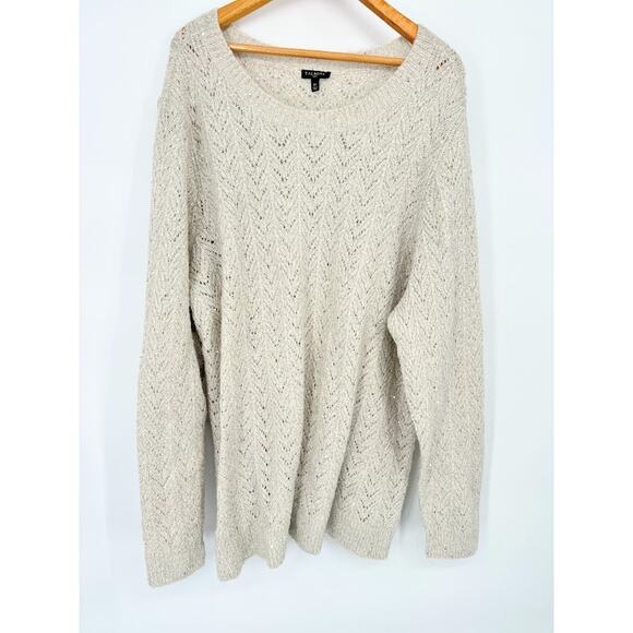 Talbots Open Knit Sweater Ivory Womens 2X Sparkle Sequin Party Neutral Holiday - Picture 1 of 6